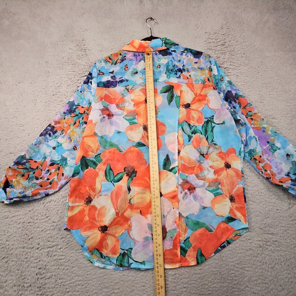Figueroa Flower Women XL Shirt Floral Roll Tab Sleeve Boho Abstract Artsy Resort - Picture 9 of 13